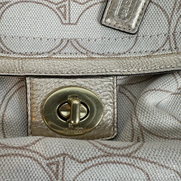Coach Penelope Carryall Signature Beige and Gold Linen Handbag - Picture 10 of 14